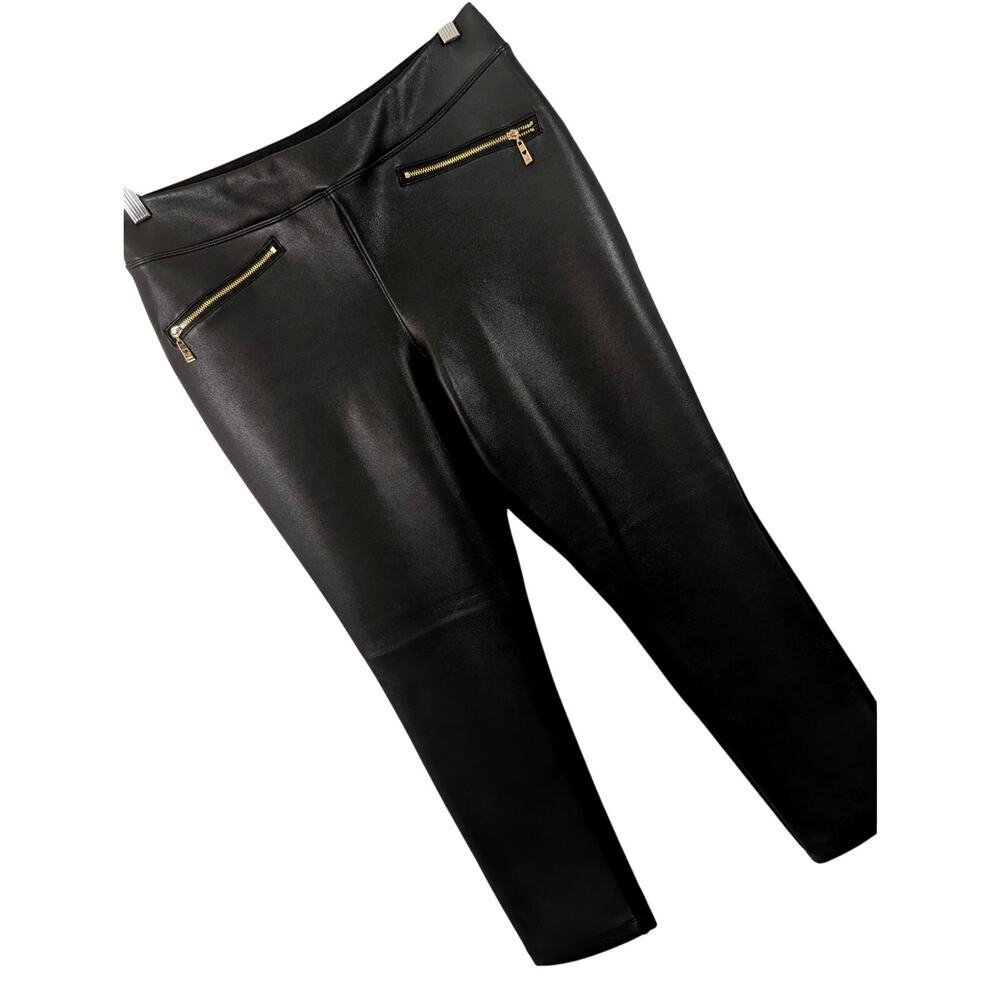 NWOT! KIM GRAVEL, BELLE! BLACK STRETCH W/VEGAN LEATHER FRONT, POCKET PANTS! 12
